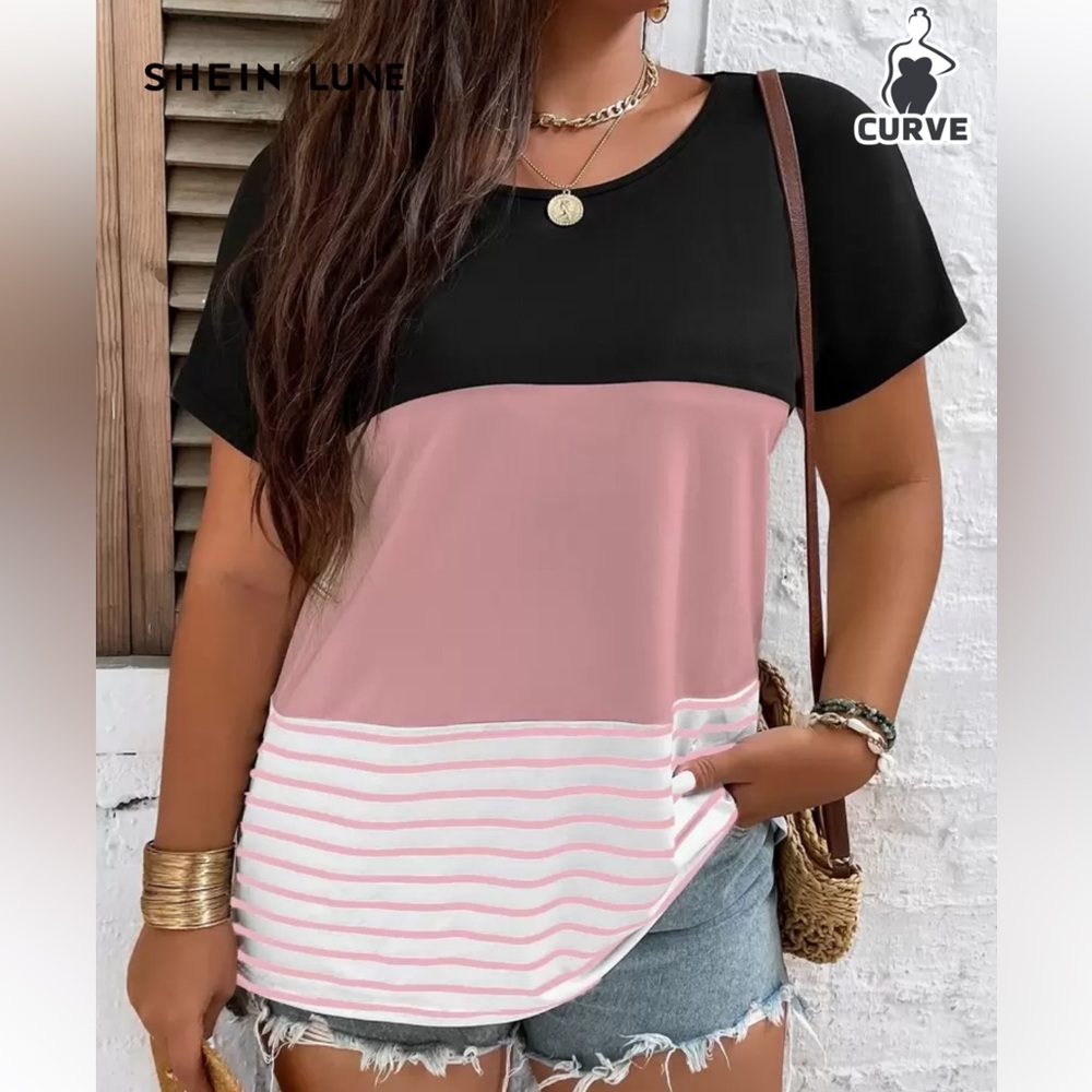 Color Block Women's Top - Black and Pink